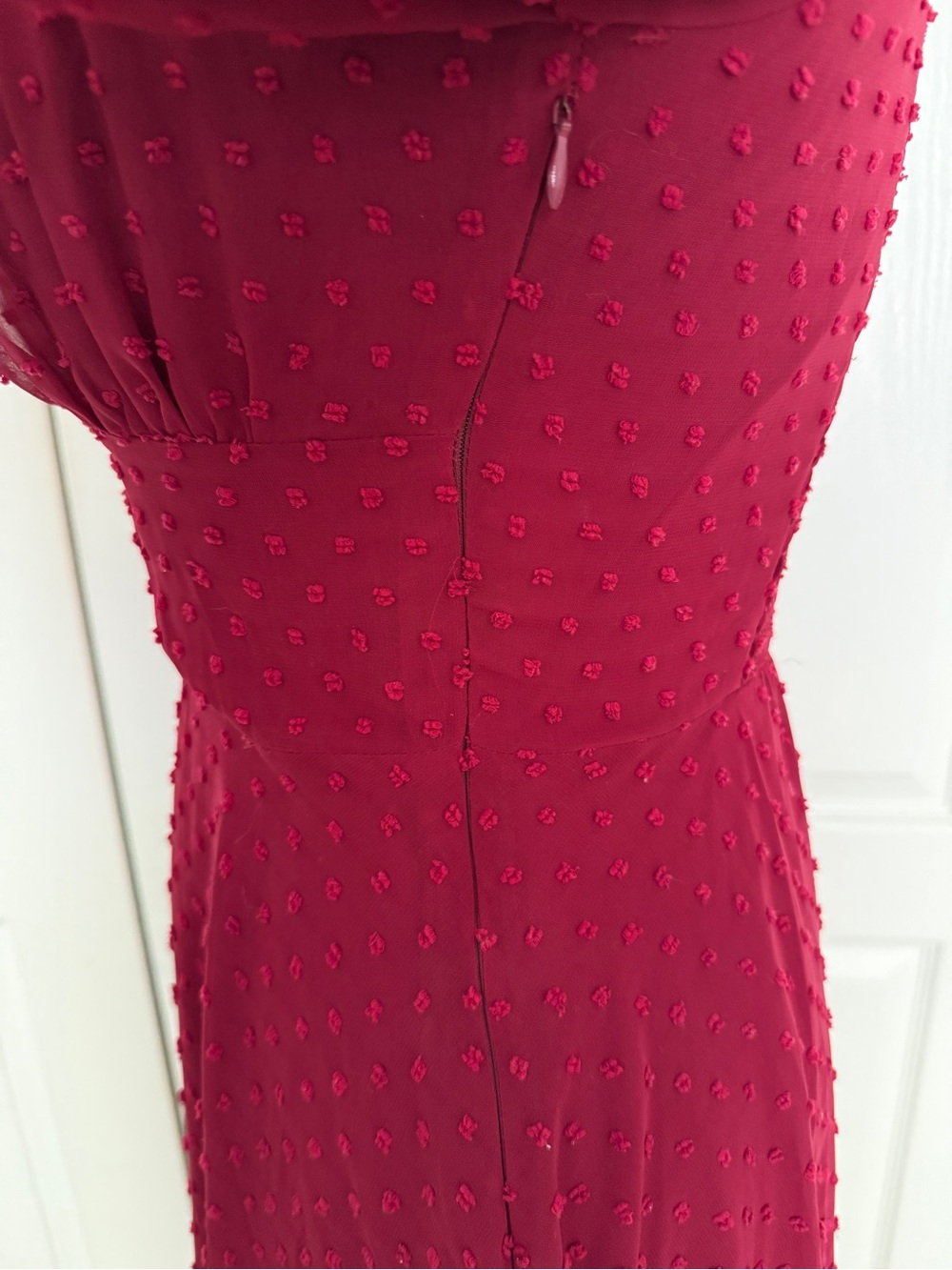 Belle Pogue Burgundy Swiss Dot Dress – Size Small - Picture 6 of 8